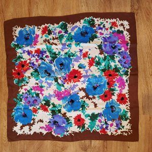 Vintage Liz Claiborne Silk Scarf, Floral, Made in Japan, Red White Blue EUC